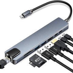 USB-C концентратор хаб Type C OEM 8 в 1 USB HUB to HDMI HDTV PD USB C USB 3.0 SD TF RJ45 LAN