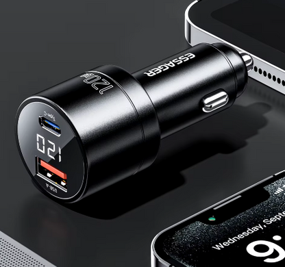 Автомобільний зарядний пристрій Essager 120W QC 4.0 PD 3.0 з дисплеєм
