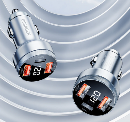 Автомобільний зарядний пристрій Essager 80W Car Charger USB-A Type-C з дисплеєм