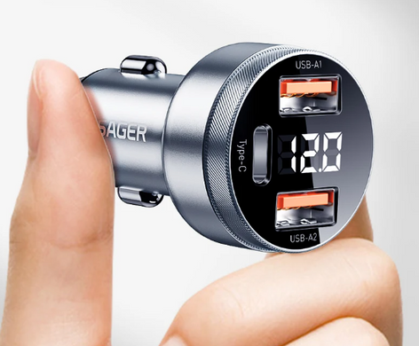 Автомобільний зарядний пристрій Essager 80W Car Charger USB-A Type-C з дисплеєм