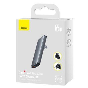 Зарядний пристрій Baseus GaN5 65W Ultra-Slim Fast Charger C+U Gray