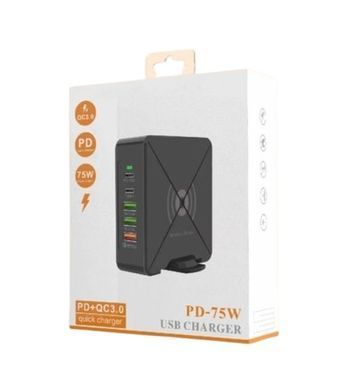 Сетевое зарядное устройство PD-75W для телефонов планшетов ноутбуков с функцией беспроводной зарядки Qi WPC1.2